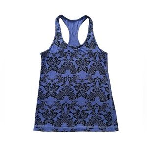 Lululemon Cool Racerback Blue/Black Baroque Pattern Hip Length Tank Top Size S